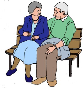 Skizze älteres Paar auf einer Sitzbank